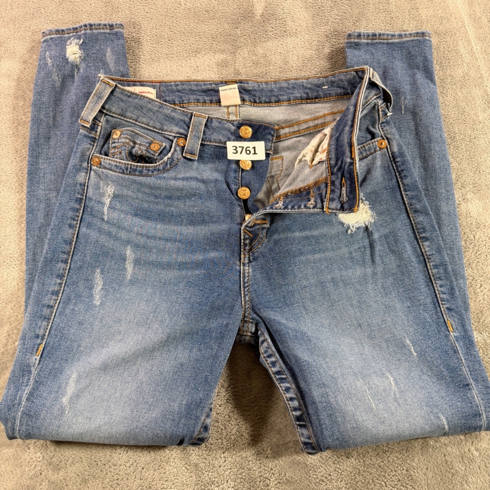 True Religion Jennie Curvy Jeans Women 30 Blue High Rise Skinny Distressed Ankle